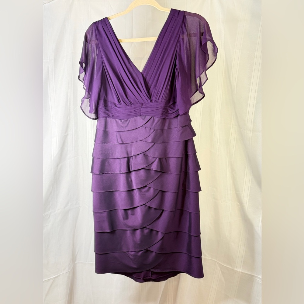 Adrianna Papell Purple Layered V-Neck Midi Dress